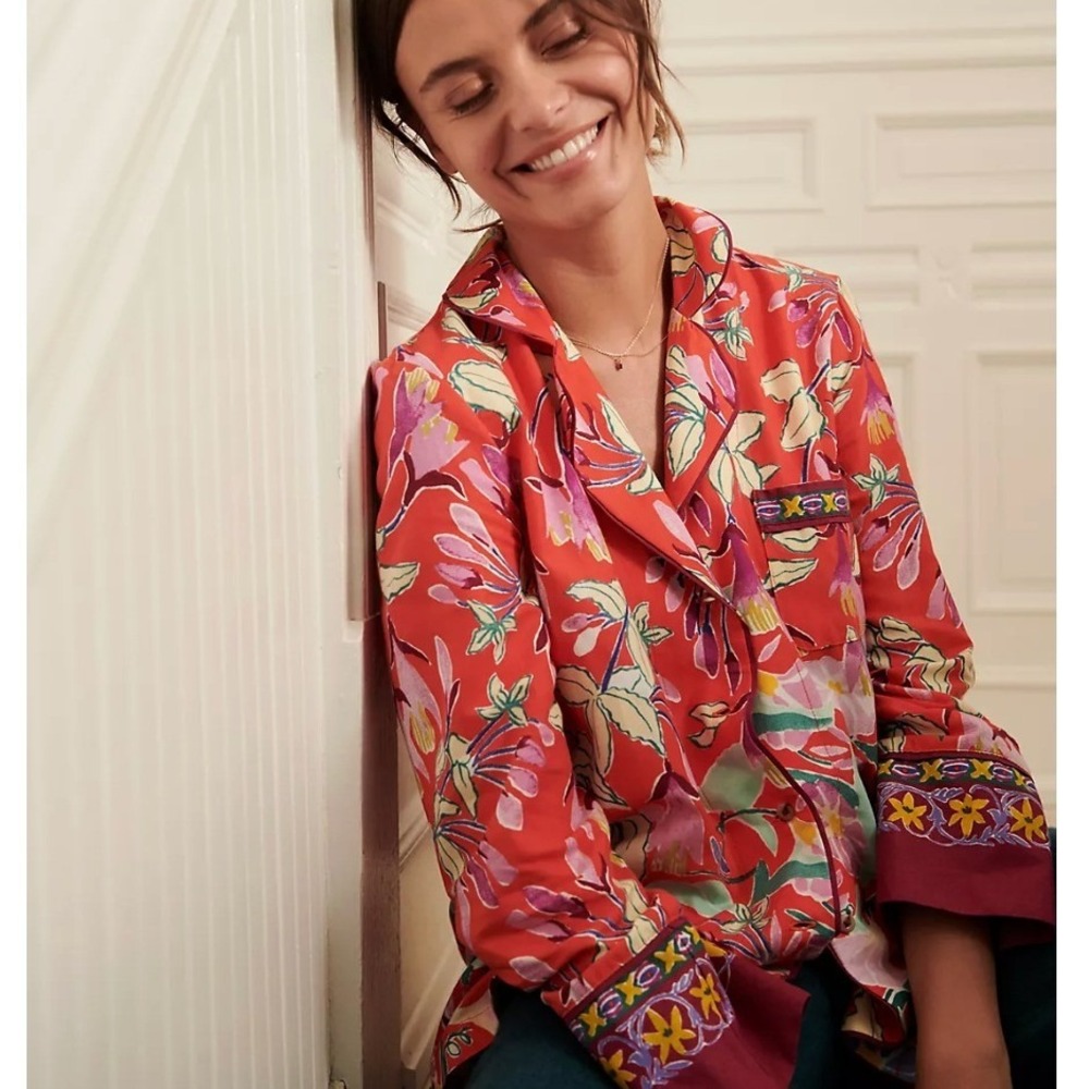 Anthropologie Lil Sire Cheetah Dreams Flannel Floral Sleep Shirt Small Pajama